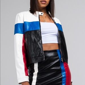 Akira Pleather Moto Jacket Colorblock Ten Keys